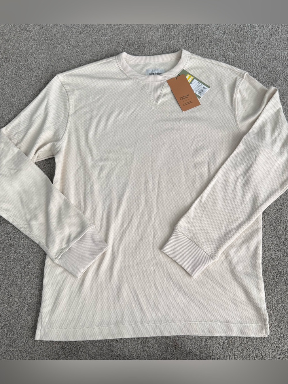 Goodfellow Men's Cream Long-Sleeve Waffle Crew Shirt “The Vintage Collection”